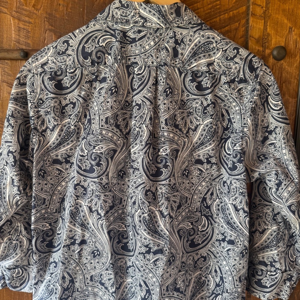 Lauren Ralph Lauren Paisley Button Down Womens XS Navy Long Sleeve Cotton Formal - Picture 9 of 10